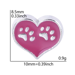 Charme de patte de chat en cœur rose en métal argenté pour bracelets médaillons