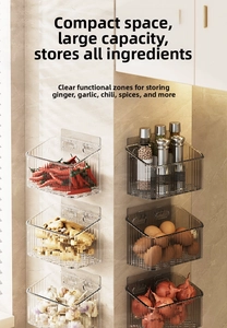 Wall-mounted kitchen storage boxes with wavy texture for ginger and garlic organization