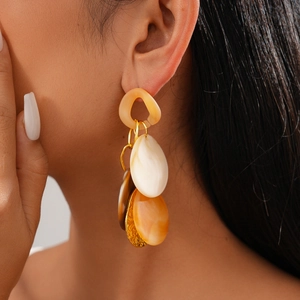 Acrylic geometric tassel earrings with amber and beige resin pendants for women