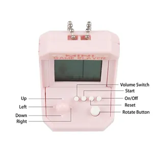 Pink mini arcade game keychain with LCD screen and metal chain for backpacks