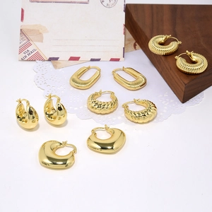 Chunky Hoop Earrings Copper Hollow Twisted Ribbed Geometric Retro Fashion For Women
