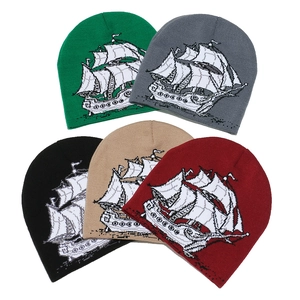 Bonnet En Tricot Acrylique Motif Voilier Jacquard Chaud Hiver Extérieur Rétro Streetwear Pour Hommes Femmes