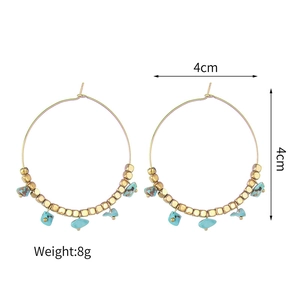 14k gold plated stainless steel hoop earrings with turquoise beads, 4cm diameter, 8g weight