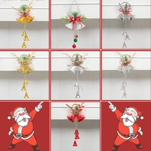 Christmas Bells Hanging Ornaments Plastic Pine Cone Plaid Bow Pine Needle Festive Holiday Tree Decoration Home Decor