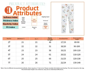 Size chart for girls floral leggings with measurements for waist, hips, and length