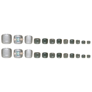 Silver cat-eye press-on toenails with square-round shape and blue gemstone accents