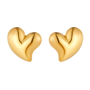 Minimalist 3D puffed heart earrings in polished gold finish for women on white background