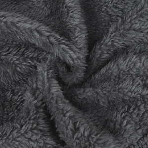 Macro shot of dark grey plush fleece lining showing soft thermal material texture