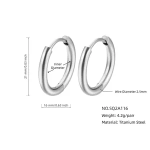 Polished silver titanium steel hoop earrings featuring 21mm outer diameter dimensions