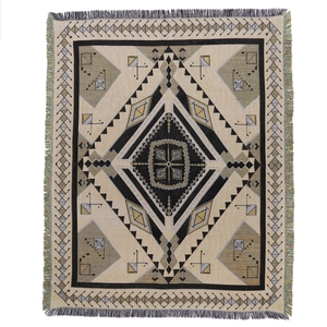 Bohemian geometric woven blanket with tassels for outdoor camping and home decor