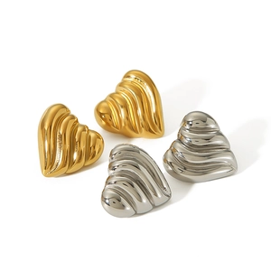 Elegant 18k gold and silver heart-shaped titanium steel earrings with wave texture