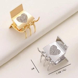 Elegant rhinestone heart alloy hair claw clips in gold and silver, 3.5cm mini size