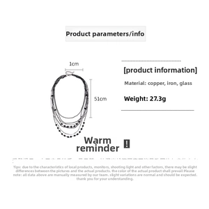 Detailed view of multilayer beaded necklace with dimensions showing 51cm length and 27.3g weight
