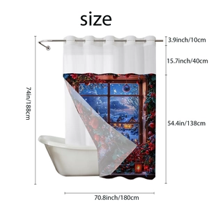 Rideau de douche de Noël motif scène de neige double couche avec crochets 180x188cm