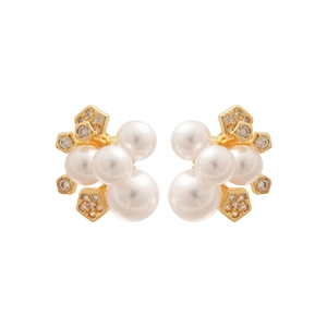 Boucles d'oreilles élégantes en perles et fleurs de zircon plaquées or fin