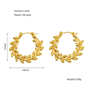 Detail of 18K gold plated wheat ear hoop earrings with dimensions and weight info