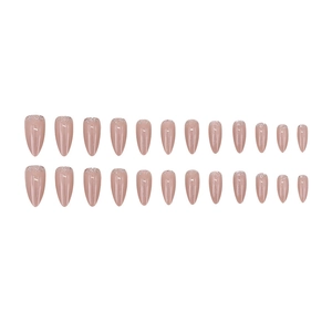 Pink almond press-on nails with silver glitter gradient and glossy finish set of 24