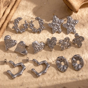 Titanium Steel Stud Earrings Heart Star Flower Geometric Irregular Minimalist Fashion Stainless Steel Jewelry For Women