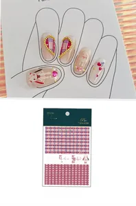 Detail view of FS-056 nail stickers featuring relief rabbit and plaid patterns for manicure