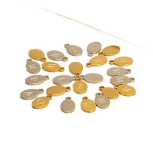 Oval gold and silver stainless steel alphabet pendants with engraved letters for DIY jewelry