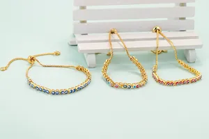 Adjustable golden evil eye bracelets with colorful enamel charms for women