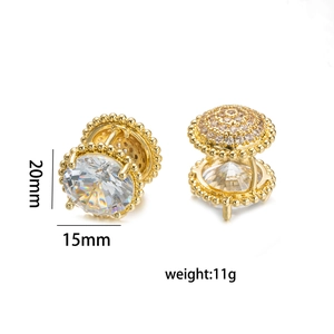 Französische Vintage-Ohrringe mit 18K Vergoldung und Zirkonia-Steinen 20mm x 15mm