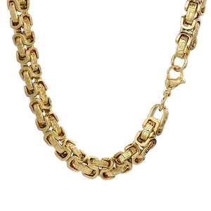 8mm gold titanium steel chain necklace with Greek key pattern and lobster clasp