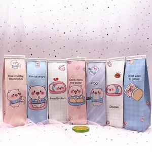 Vertical cartoon pig pencil cases in assorted colors with milk box shape and zipper closure