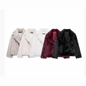 Damen Kunstpelz Mantel Eleganter Reverskragen Langarm Plüschjacke Winter Warm Streetwear Oberbekleidung Mode Einfarbig