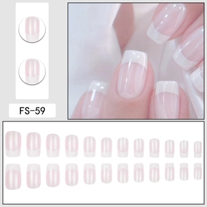 24pcs pearlescent French press-on nails in pink and white square shape with glossy finish