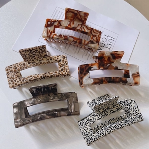 Vintage Acetate Large Square Hair Claw Clip Hollow Out Marble Leopard Print Hair Accessories For Women