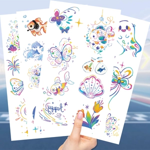 Colorful cartoon temporary tattoos with fish and floral patterns for fun party gifts
