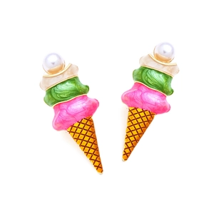 Creative ice cream cone drop earrings with pearls and colorful enamel for women