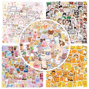Collage of cute Korean bear stickers featuring animals and food for journals