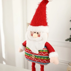 Large Santa Claus plush doll with long red hat and knitted sweater for festive home decor