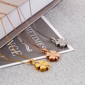 Three-tone 3D clover pendant necklaces in gold, silver, and rose gold with zircon