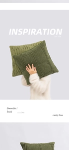 Detail of olive green pleated and quilted textured fabric pillow covers for sofa decor