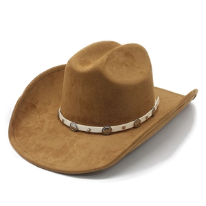 Western Cowboy Hat Faux Suede Wide Brim Retro Vintage Rivet Leather Band Outdoor Sun Protection For Men Women