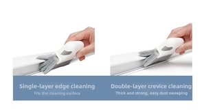 Close-up of the 2-in-1 window groove cleaning brush showing single and double-layer modes