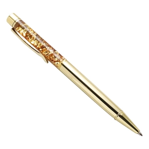 Sparkling gold liquid glitter pen with gold foil filling and polished metal barrel