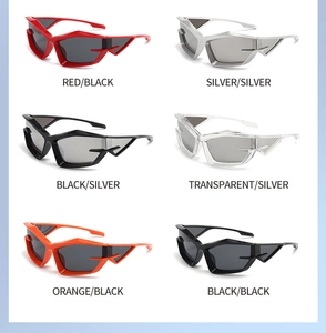 Grid view of Y2K futuristic wrap sunglasses in multiple colors and plastic frames