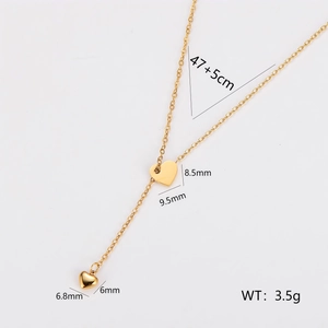 Minimalistische goldene Edelstahl Y-Halskette mit Herz-Anhängern und Maßangaben