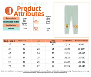 Detailed size guide and fit chart for girls' cotton leggings with measurement details