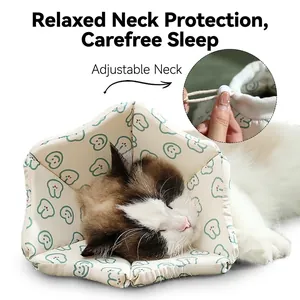 Adjustable floral pet Elizabeth collar for cats, soft protective cone for recovery and sleep