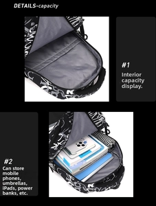 Detailed view of the backpack interior showing spacious storage for books and tablets