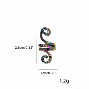 Rainbow snake dreadlock hair ring with spiral design and measurement specifications