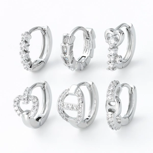 Minimalist Copper Zirconia Huggie Hoop Earrings For Women Gold Silver Plated Geometric Heart Chain Link Design Fashion Jewelry