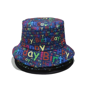 Colorful Happy Birthday letter print bucket hat for party and festival sun protection