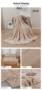 Detailed view of khaki flannel blanket featuring 3D jacquard rhombic and cable knit texture