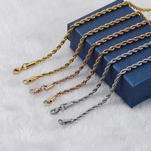 Three-color twisted rope chain necklaces in gold, rose gold and silver stainless steel